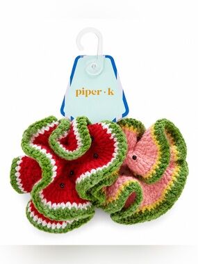 piper·k Watermelon Crochet Hair Scrunchies - Red, Pink & Green Set